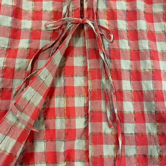 Fate Open Tie Back Top Red/Light Brown Plaid Long Sleeve Size M - Picture 5 of 13
